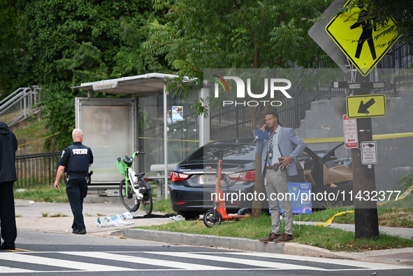 One person is suffering injuries after being shot in Washington, D.C., United States, on July 25, 2024. One person is being injured on the 1...