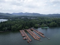 Winds and clouds are rising above the West Lake affected by Typhoon Kaemi in Hangzhou, China, on July 25, 2024. (