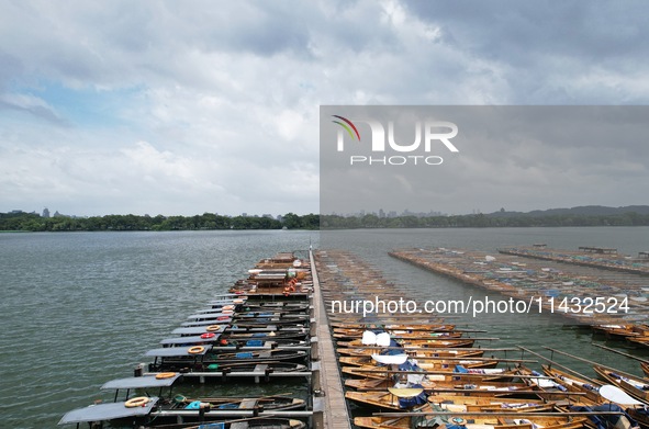 Winds and clouds are rising above the West Lake affected by Typhoon Kaemi in Hangzhou, China, on July 25, 2024. 