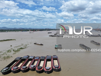 Cargo ships are anchoring in the waters of the Nanjing section of the Yangtze River in Nanjing, Jiangsu province, China, on July 25, 2024. O...