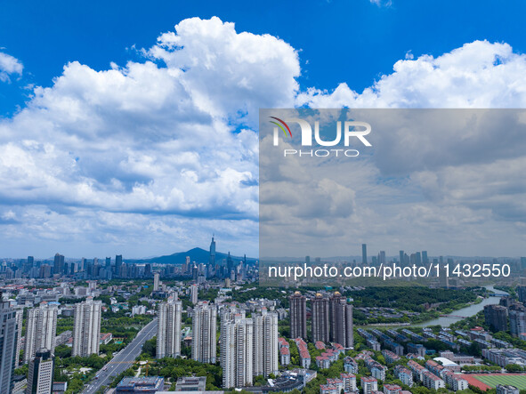 A photo is showing the Nanjing sky view as Typhoon Kaemi is approaching in Nanjing, China, on July 25, 2024. 