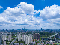 A photo is showing the Nanjing sky view as Typhoon Kaemi is approaching in Nanjing, China, on July 25, 2024. (