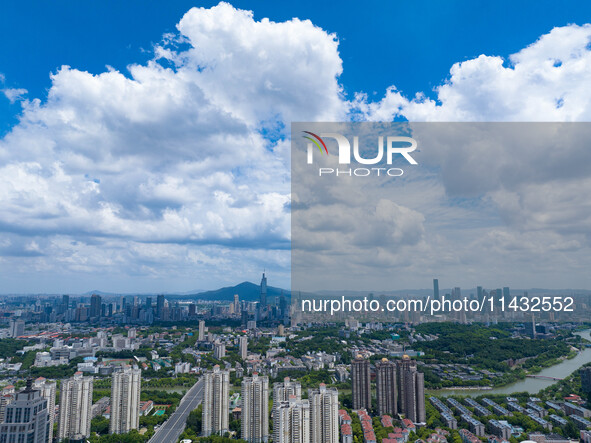 A photo is showing the Nanjing sky view as Typhoon Kaemi is approaching in Nanjing, China, on July 25, 2024. 