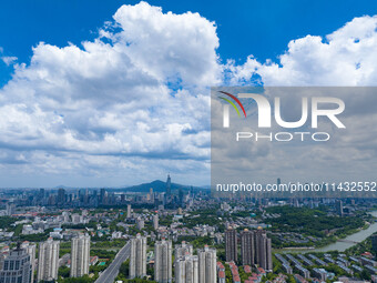 A photo is showing the Nanjing sky view as Typhoon Kaemi is approaching in Nanjing, China, on July 25, 2024. (