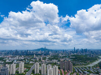 A photo is showing the Nanjing sky view as Typhoon Kaemi is approaching in Nanjing, China, on July 25, 2024. (