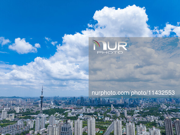 A photo is showing the Nanjing sky view as Typhoon Kaemi is approaching in Nanjing, China, on July 25, 2024. 