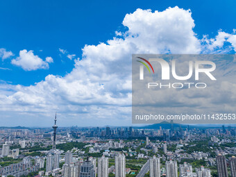 A photo is showing the Nanjing sky view as Typhoon Kaemi is approaching in Nanjing, China, on July 25, 2024. (