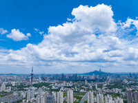 A photo is showing the Nanjing sky view as Typhoon Kaemi is approaching in Nanjing, China, on July 25, 2024. (