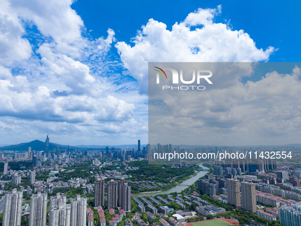 A photo is showing the Nanjing sky view as Typhoon Kaemi is approaching in Nanjing, China, on July 25, 2024. 