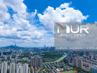 A photo is showing the Nanjing sky view as Typhoon Kaemi is approaching in Nanjing, China, on July 25, 2024. (