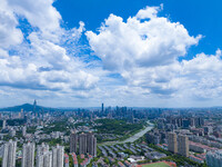 A photo is showing the Nanjing sky view as Typhoon Kaemi is approaching in Nanjing, China, on July 25, 2024. (