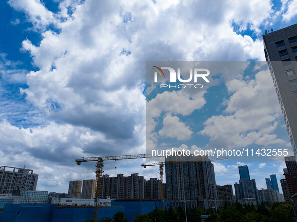 A photo is showing the Nanjing sky view as Typhoon Kaemi is approaching in Nanjing, China, on July 25, 2024. 