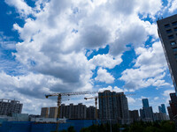 A photo is showing the Nanjing sky view as Typhoon Kaemi is approaching in Nanjing, China, on July 25, 2024. (