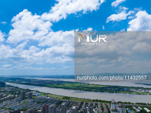 A photo is showing the Nanjing sky view as Typhoon Kaemi is approaching in Nanjing, China, on July 25, 2024. 