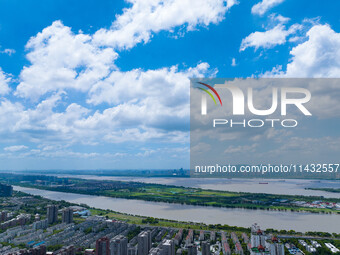 A photo is showing the Nanjing sky view as Typhoon Kaemi is approaching in Nanjing, China, on July 25, 2024. (