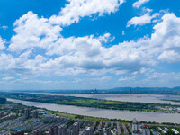 A photo is showing the Nanjing sky view as Typhoon Kaemi is approaching in Nanjing, China, on July 25, 2024. (