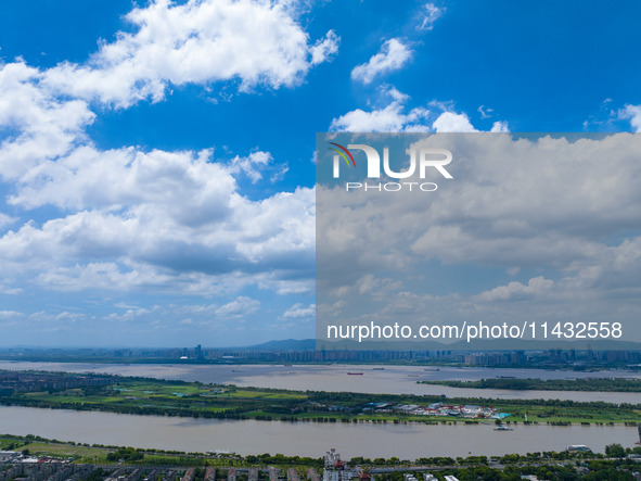 A photo is showing the Nanjing sky view as Typhoon Kaemi is approaching in Nanjing, China, on July 25, 2024. 