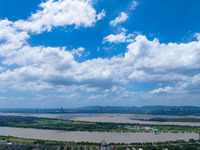 A photo is showing the Nanjing sky view as Typhoon Kaemi is approaching in Nanjing, China, on July 25, 2024. (