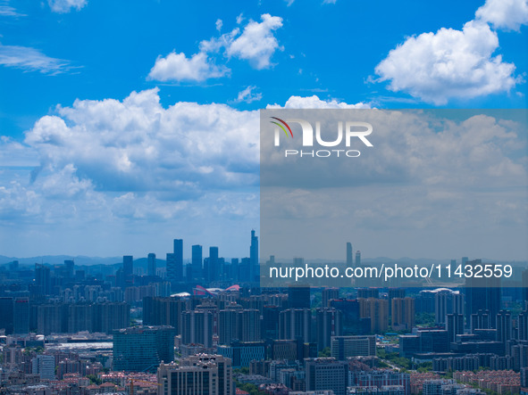 A photo is showing the Nanjing sky view as Typhoon Kaemi is approaching in Nanjing, China, on July 25, 2024. 