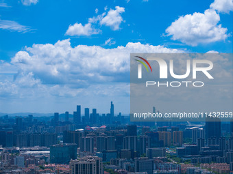 A photo is showing the Nanjing sky view as Typhoon Kaemi is approaching in Nanjing, China, on July 25, 2024. (