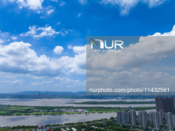 A photo is showing the Nanjing sky view as Typhoon Kaemi is approaching in Nanjing, China, on July 25, 2024. 