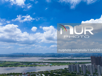 A photo is showing the Nanjing sky view as Typhoon Kaemi is approaching in Nanjing, China, on July 25, 2024. (