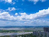 A photo is showing the Nanjing sky view as Typhoon Kaemi is approaching in Nanjing, China, on July 25, 2024. (