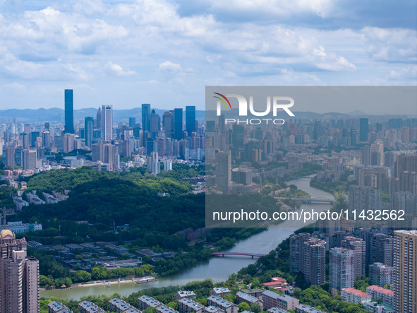 A photo is showing the Nanjing sky view as Typhoon Kaemi is approaching in Nanjing, China, on July 25, 2024. 