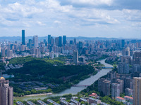 A photo is showing the Nanjing sky view as Typhoon Kaemi is approaching in Nanjing, China, on July 25, 2024. (