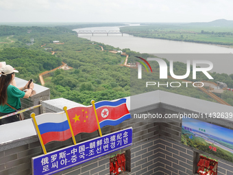 View of the Russia-North Korea railway bridge and the estuary of the Tumen River in Hunchun city, Yanbian prefecture, Jilin province, in Yan...