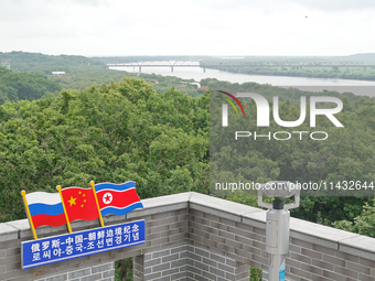 View of the Russia-North Korea railway bridge and the estuary of the Tumen River in Hunchun city, Yanbian prefecture, Jilin province, in Yan...