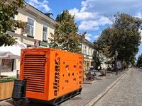 A diesel generator is being used as a backup during power outages in the street in Odesa, Ukraine, on July 23, 2024. NO USE RUSSIA. NO USE B...