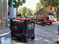 A diesel generator is being used as a backup during power outages in the street in Odesa, Ukraine, on July 23, 2024. NO USE RUSSIA. NO USE B...