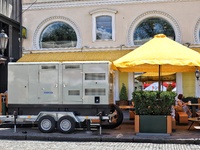 A diesel generator is being used as a backup during power outages in the street in Odesa, Ukraine, on July 23, 2024. NO USE RUSSIA. NO USE B...