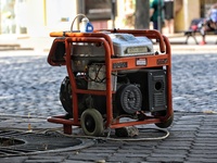 A diesel generator is being used as a backup during power outages in the street in Odesa, Ukraine, on July 23, 2024. NO USE RUSSIA. NO USE B...