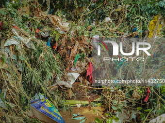 Plastic wastes are being left beside the river in Marikina City, Philippines, on July 25, 2024, after the massive flood in Metro Manila due...