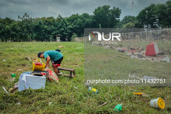 Plastic wastes are being left beside the river in Marikina City, Philippines, on July 25, 2024, after the massive flood in Metro Manila due...