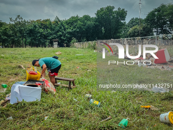 Plastic wastes are being left beside the river in Marikina City, Philippines, on July 25, 2024, after the massive flood in Metro Manila due...