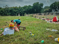 Plastic wastes are being left beside the river in Marikina City, Philippines, on July 25, 2024, after the massive flood in Metro Manila due...