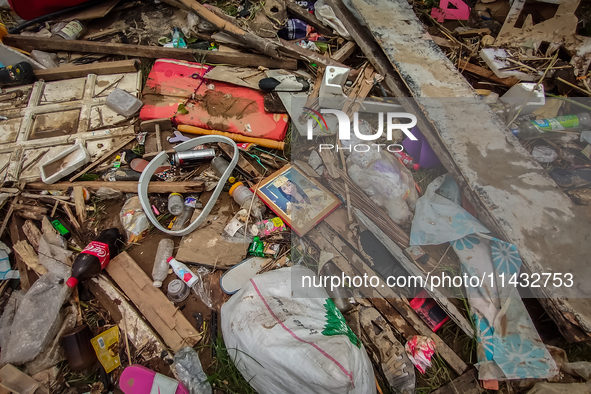 Plastic wastes are being left beside the river in Marikina City, Philippines, on July 25, 2024, after the massive flood in Metro Manila due...