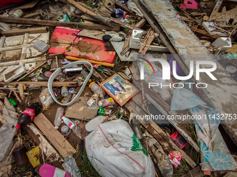 Plastic wastes are being left beside the river in Marikina City, Philippines, on July 25, 2024, after the massive flood in Metro Manila due...