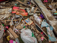 Plastic wastes are being left beside the river in Marikina City, Philippines, on July 25, 2024, after the massive flood in Metro Manila due...