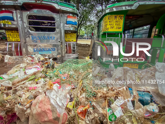 Plastic wastes are being left beside the river in Marikina City, Philippines, on July 25, 2024, after the massive flood in Metro Manila due...