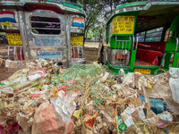 Plastic wastes are being left beside the river in Marikina City, Philippines, on July 25, 2024, after the massive flood in Metro Manila due...