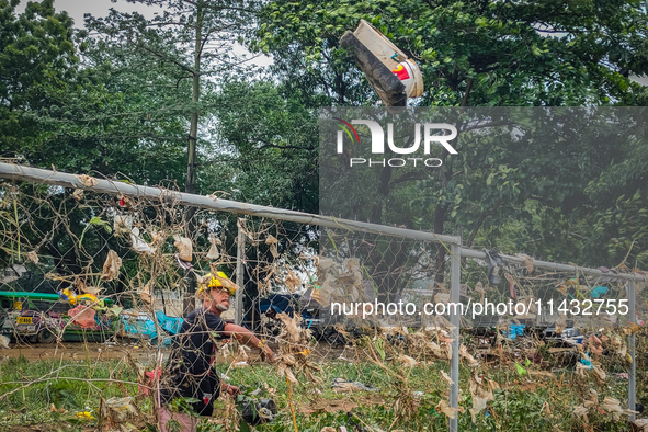 Plastic wastes are being left beside the river in Marikina City, Philippines, on July 25, 2024, after the massive flood in Metro Manila due...