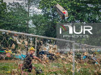 Plastic wastes are being left beside the river in Marikina City, Philippines, on July 25, 2024, after the massive flood in Metro Manila due...