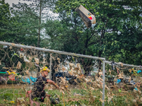 Plastic wastes are being left beside the river in Marikina City, Philippines, on July 25, 2024, after the massive flood in Metro Manila due...