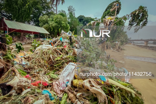 Plastic wastes are being left beside the river in Marikina City, Philippines, on July 25, 2024, after the massive flood in Metro Manila due...