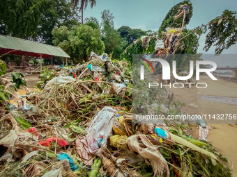 Plastic wastes are being left beside the river in Marikina City, Philippines, on July 25, 2024, after the massive flood in Metro Manila due...