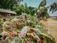 Plastic wastes are being left beside the river in Marikina City, Philippines, on July 25, 2024, after the massive flood in Metro Manila due...